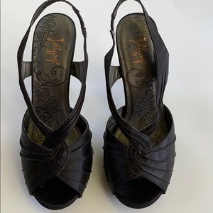 Jellypop Vibrant Black Satin Peep Toe Heel Shoes